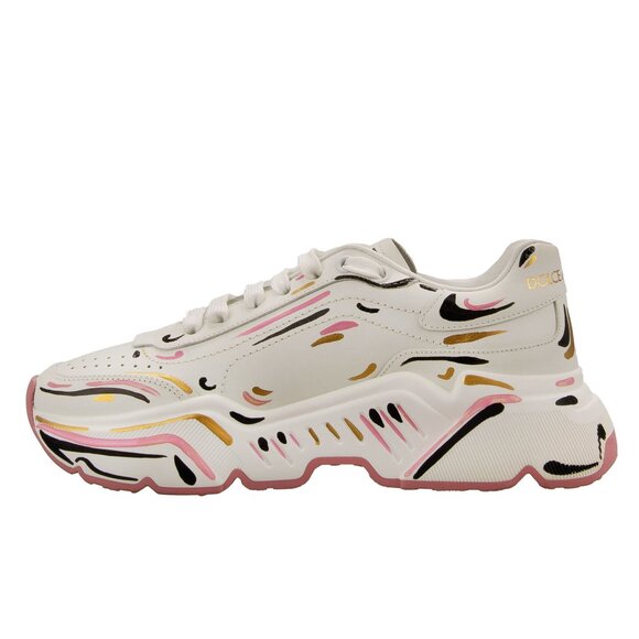 Dolce & Gabbana - Hand Painted Woman Leather Sneaker DAYMASTER White Pink 38 US - Picture 4 of 5